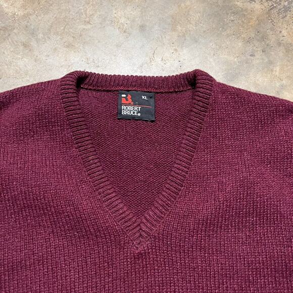 Vintage 80s Robert Bruce Burgundy V-Neck Wool Sweater - Picture 2 of 4